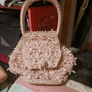 Chic Floral Beige Handbag